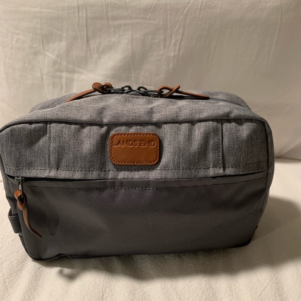 Lands’ End accessory/toiletry/makeup bag with leather pulls
